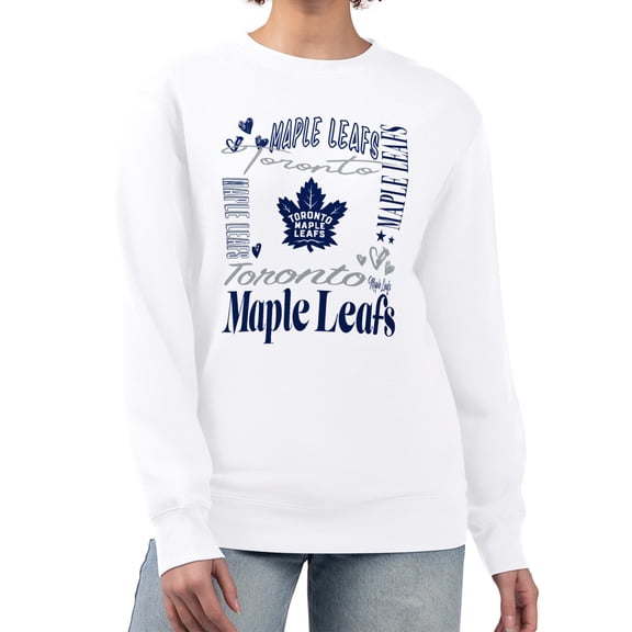 Women's G-III 4Her by Carl Banks White Toronto Maple Leafs Collage Graphic Fleece Long Sleeve Pullover Sweatshirt