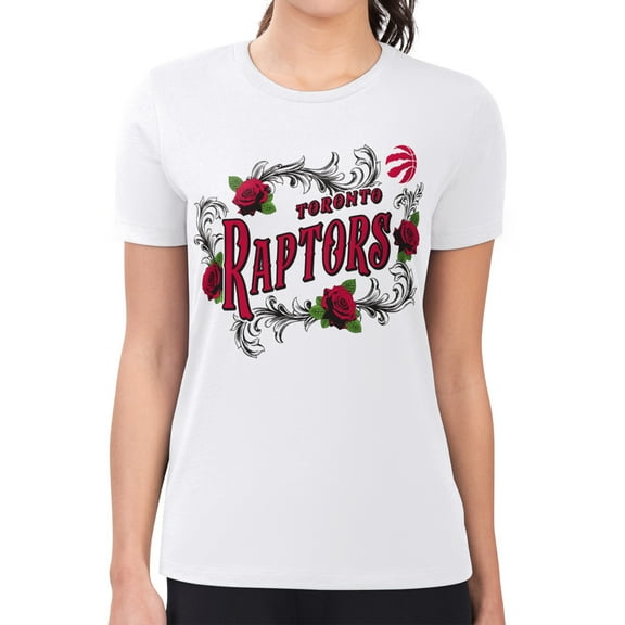 Women's G-III 4Her by Carl Banks White Toronto Raptors Super-Slim Fit Lightweight Roses Crew Neck T-Shirt