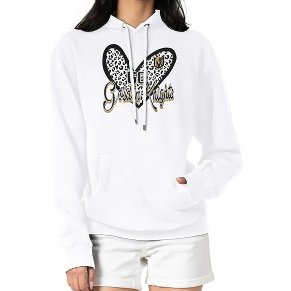 Women's G-III 4Her by Carl Banks White Vegas Golden Knights Animal Print Heart Fleece Pullover Hoodie
