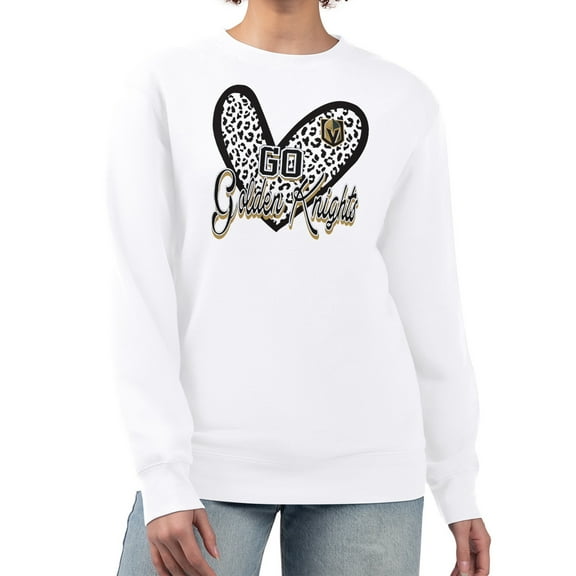 Women's G-III 4Her by Carl Banks White Vegas Golden Knights Animal Print Heart Fleece Pullover Sweatshirt