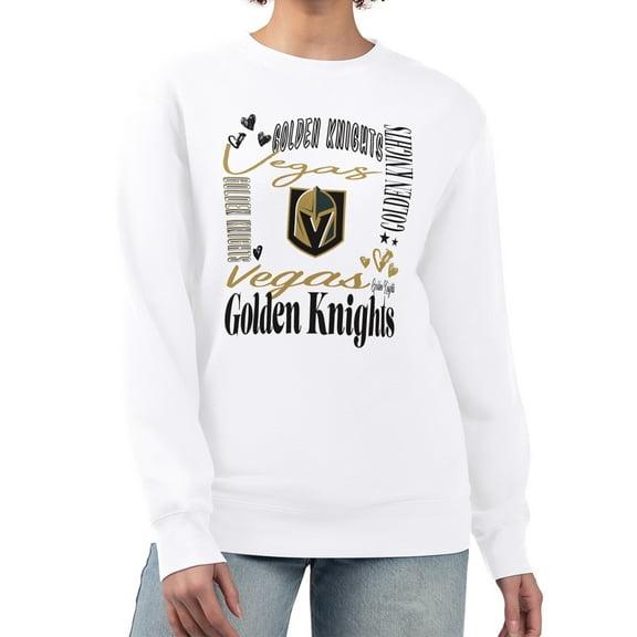 Women's G-III 4Her by Carl Banks White Vegas Golden Knights Collage Graphic Fleece Long Sleeve Pullover Sweatshirt