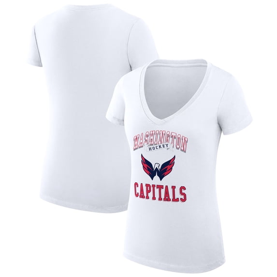 Women's G-III 4Her by Carl Banks White Washington Capitals Super-Slim Fit Lightweight Team Logo Graphic V-Neck T-Shirt
