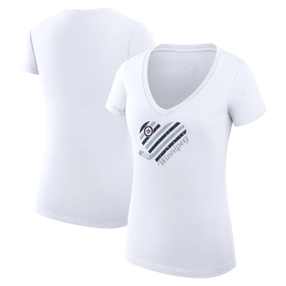 Women's G-III 4Her by Carl Banks White Winnipeg Jets Super-Slim Fit Lightweight Heart V-Neck T-Shirt