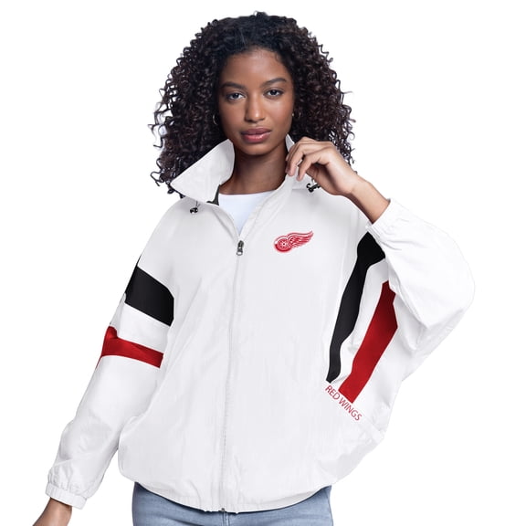 Women's-G-III Sports by Carl Banks  White Detroit Red Wings Game News Oversized Full-Zip Hoodie Jacket