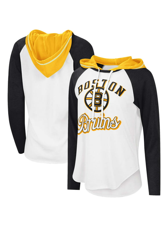 Women's G-III Sports by Carl Banks White/Heather Black Boston Bruins MVP Raglan Lightweight Hooded T-Shirt