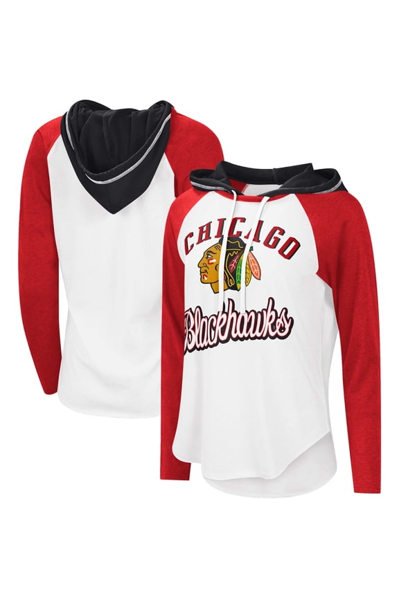 Women's G-III Sports by Carl Banks White/Heather Red Chicago Blackhawks MVP Raglan Lightweight Hooded T-Shirt