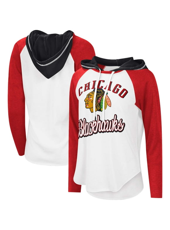 Women's G-III Sports by Carl Banks White/Heather Red Chicago Blackhawks MVP Raglan Lightweight Hooded T-Shirt