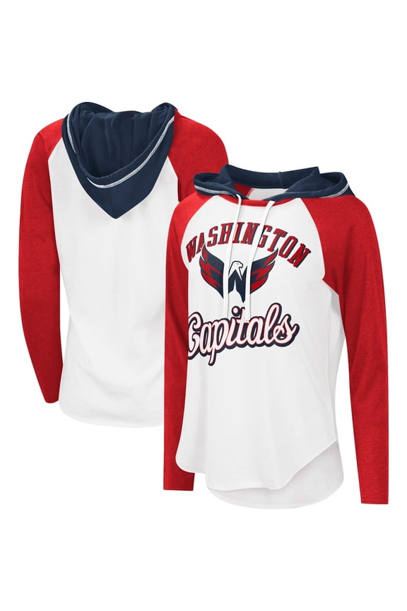 Women's G-III Sports by Carl Banks White/Heather Red Washington Capitals MVP Raglan Lightweight Hooded T-Shirt
