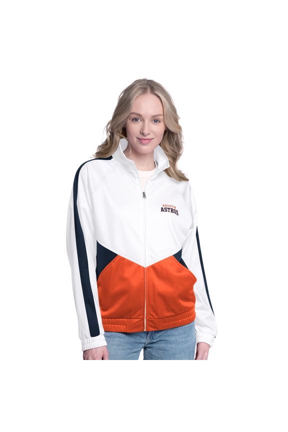 Women's-G-III Sports by Carl Banks White/Navy Houston Astros Rally Rhinestone Raglan Full-Zip Track Jacket