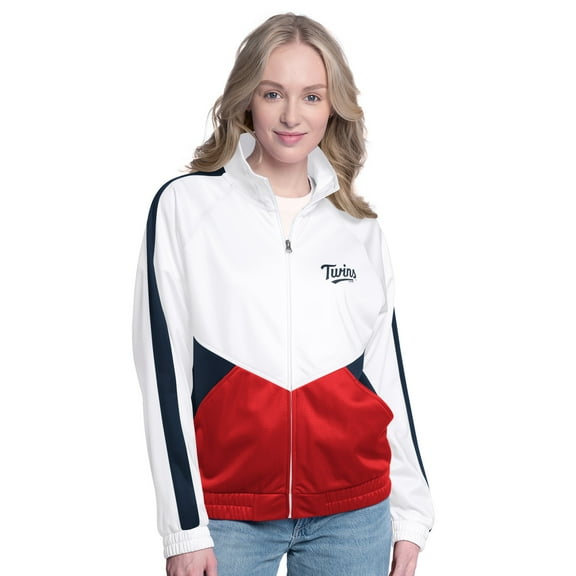 Women's-G-III Sports by Carl Banks  White/Navy Minnesota Twins Rally Rhinestone Raglan Full-Zip Track Jacket