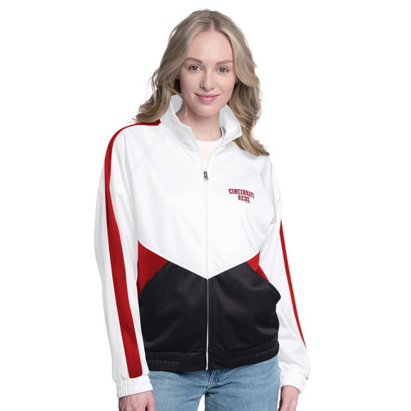 Women's-G-III Sports by Carl Banks White/Red Cincinnati Reds Rally Rhinestone Raglan Full-Zip Track Jacket