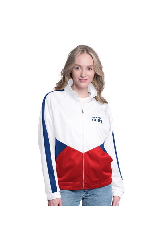 Women's-G-III Sports by Carl Banks  White/Royal Chicago Cubs Rally Rhinestone Raglan Full-Zip Track Jacket