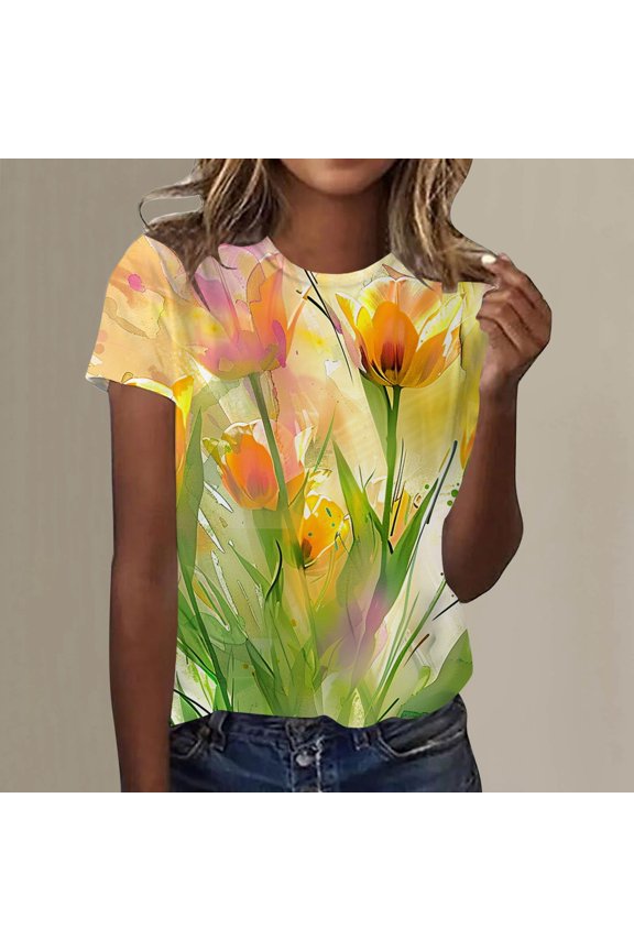 Women's G Print Round Neck Short Sleeve Top Short Sleeve T Shirt Turtle Neck T Shirts for Women Stripes Tee Apparel T Spandex Long Sleeve Shirt Technical Shirts Women Athletic V Neck Shirts Women