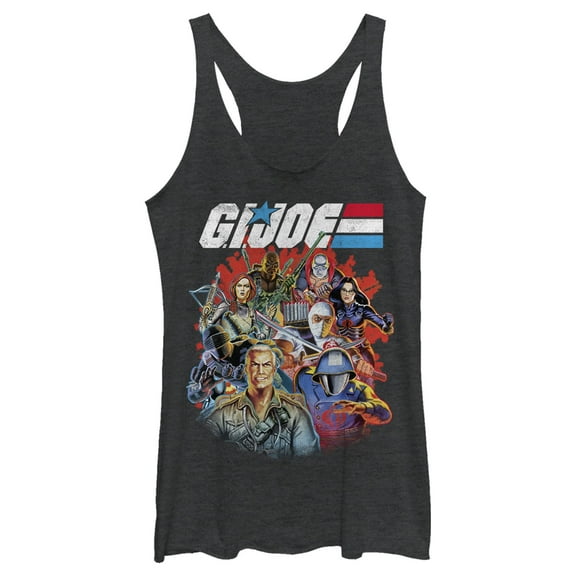 Women's GI Joe Group Shot  Racerback Tank Top Black Heather X Small