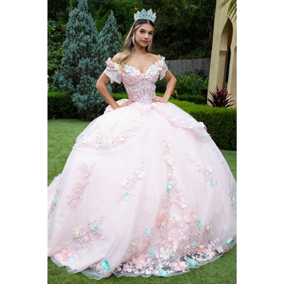 Women's GLS Gloria 3D Floral Off Shoulder Ball Gown Gl3554 Blush Pink Size XL