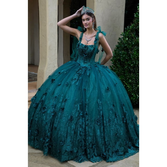 Women's GLS Gloria 3D Floral Sleeveless Ball Gown Gl3529 Green Size XL