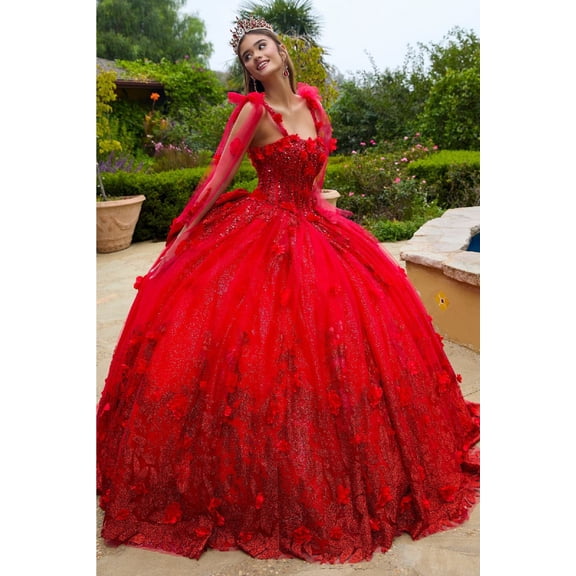 Women's GLS Gloria 3D Floral Sleeveless Ball Gown Gl3529 Red Size XL