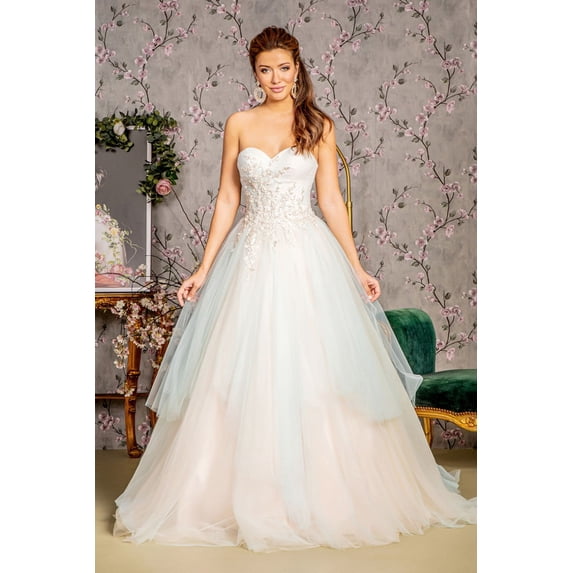 Women's GLS Gloria Applique Strapless A-line Ball Gown Gl3244 Pink Size 2XL