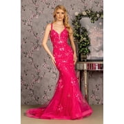 Womens GLS Gloria Floral Applique Sleeveless Mermaid Dress Gl3333 Fuchsia Pink Size 2XL