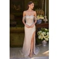 thumbnail image 1 of Women's GLS Gloria Fringe Off Shoulder Slit Gown Gl3621 Champagne Goldish Beige Size L, 1 of 3