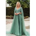 thumbnail image 1 of Women's GLS Gloria Gl3494 Embellished Cape Sleeve A-line Evening Elegant Gown New Collection Sage Green Size XL, 1 of 5