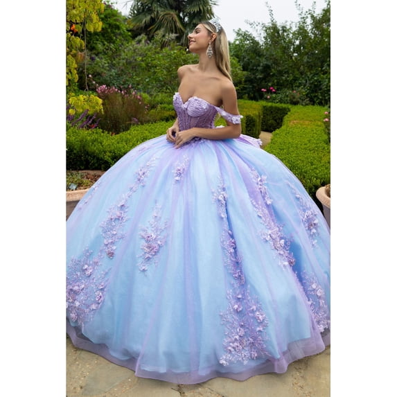 Women's GLS Gloria Off Shoulder Bow Ball Gown Gl3576 Purple Size 2XL