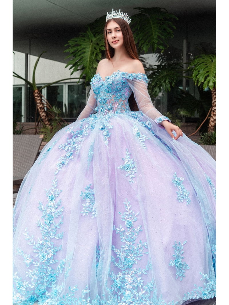 Women's GLS Gloria Off Shoulder Long Sleeve Ball Gown Gl3503 Lilac Lavender  And Blue Size L Lavender/blue - Walmart.com