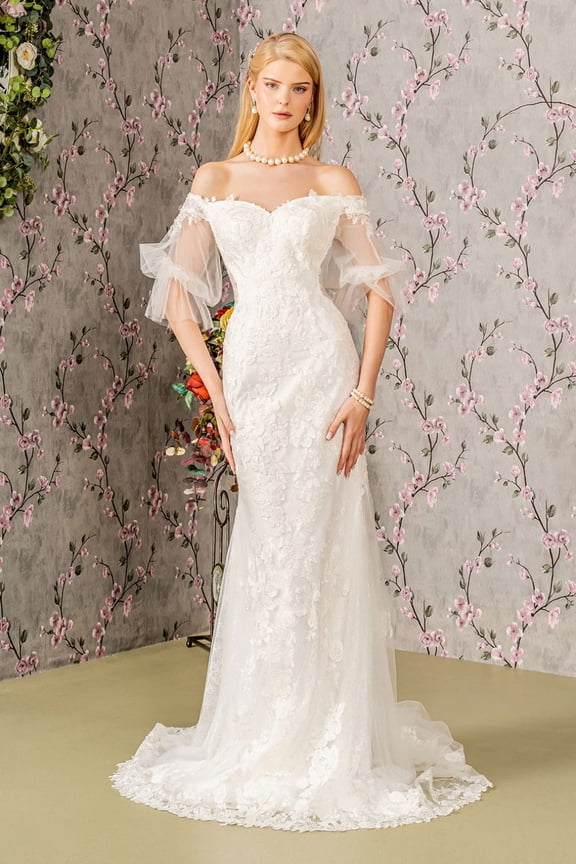 Women's GLS Gloria Off Shoulder Short Sleeve Bridal Gown Gl3479 Ivory Size 3XL