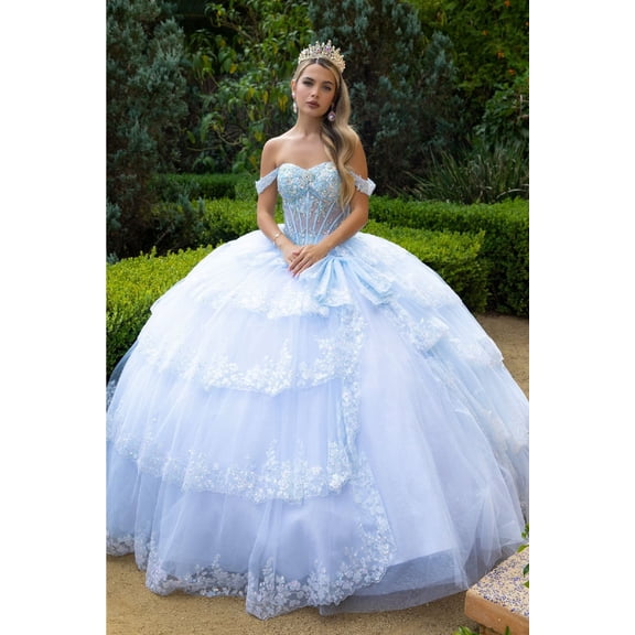 Women's GLS Gloria Off Shoulder Tiered Ball Gown Gl3612 Light Blue Size 2XL