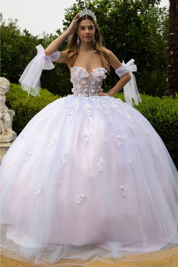 Women's GLS Gloria Pink and Blue Quinceanera Dress 3D Floral Ball Gown Gl3570 Size 3XL Blue/pink