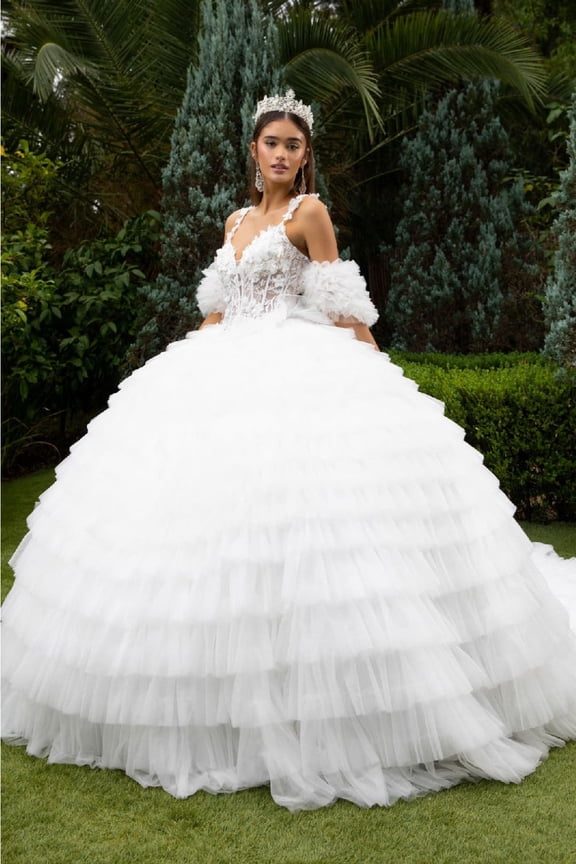 Women's GLS Gloria Sleeveless Ruffled Ball Gown Gl3610 Ivory Size 2XL