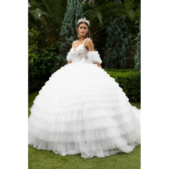 Women's GLS Gloria Sleeveless Ruffled Ball Gown Gl3610 Ivory Size 3XL