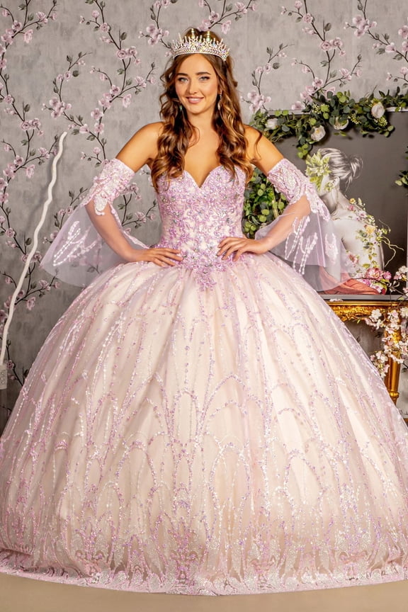 Women's GLS Gloria Strapless Bell Sleeve Two Tone Ball Gown Gl3234 Lilac Lavender And Champagne Goldish Beige Size XL Lavender/champagne