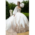 thumbnail image 1 of Women's GLS Gloria Strapless Puff Sleeve Ball Gown Gl3578 Ivory And Gold Size M Ivory/gold, 1 of 4
