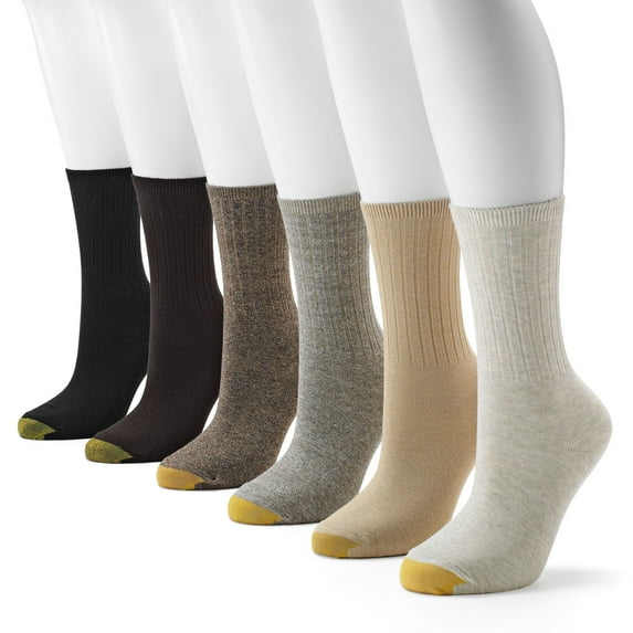 GOLDTOE Women's Casual Texture Crew Socks, Multipairs, Brown Assorted (6-Pairs),