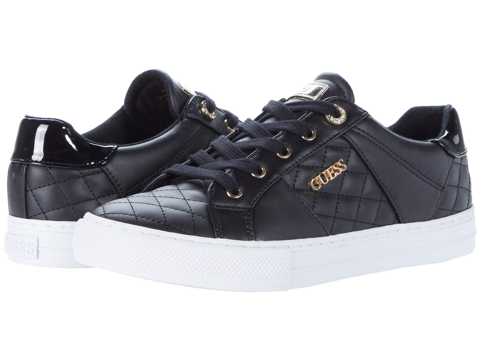 Women s GUESS Loven Quilted Lace Up Casual Low Top Sneakers Black 8 Walmart