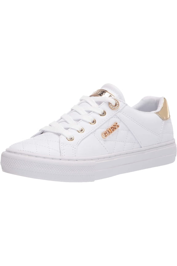 Women's GUESS Loven Quilted Lace-Up Casual Low Top Sneakers (White, 6)