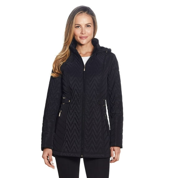 Women's Gallery Hooded Quilted Jacket Color: Black Size: LARGE