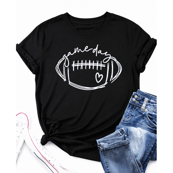Women's Game Day Football T Shirt, Cute Football Graphic Tee, Heart Football Shirt for Women, Game Day Shirt, Football Season Tee, Football Fan Gift