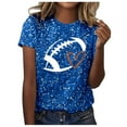 thumbnail image 1 of Women's Game Day Shirts Funny Sequin Football Hearts Graphic Short Sleeve Tops Summer Trendy Crew Neck Casual Workout Tees Z001-Blue L, 1 of 5
