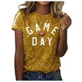 thumbnail image 1 of Women's Game Day Shirts Funny Sequin Football Hearts Graphic Short Sleeve Tops Summer Trendy Crew Neck Casual Workout Tees Z004-Gold L, 1 of 5