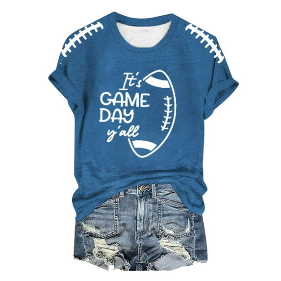 Women's Game Day T-Shirt Casual Short Sleeve Football Graphic Tee Tops Blouse Perfect for Sports Fans