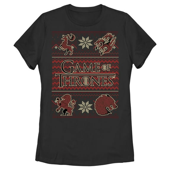 Women's Game of Thrones Christmas Ugly Sweater Graphic Tee Black Small