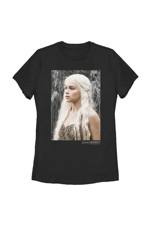 Women's Game of Thrones Daenerys Photo White Logo  Graphic Tee Black Small