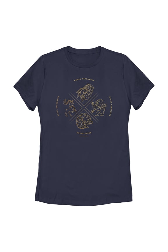 Women's Game of Thrones Four Houses Crests Graphic Tee Navy Blue Medium