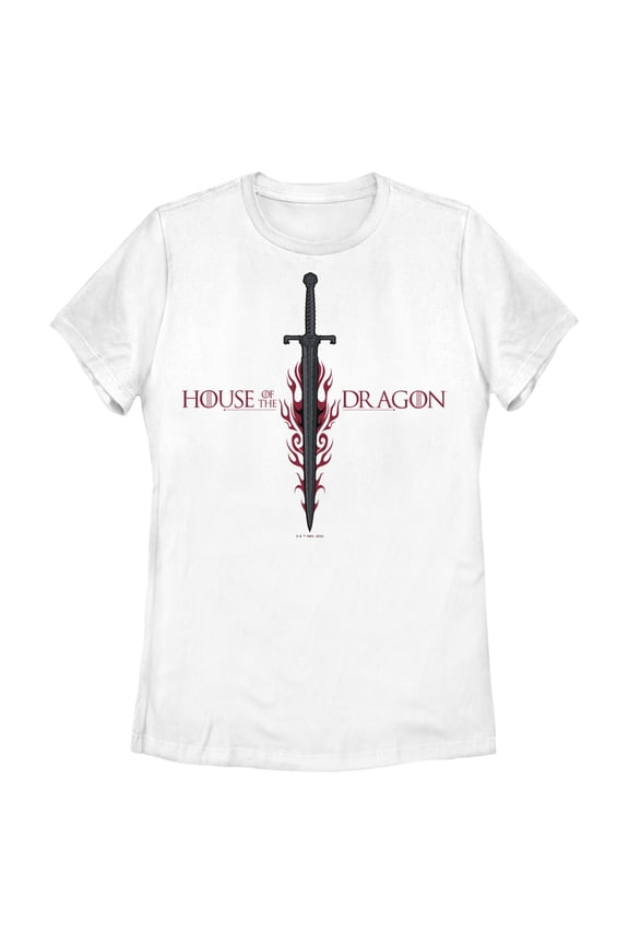 Women's Game of Thrones: House of the Dragon Flaming Sword Logo Graphic Tee White 2X Large