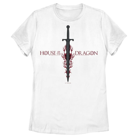 Women's Game of Thrones: House of the Dragon Flaming Sword Logo  Graphic Tee White X Large