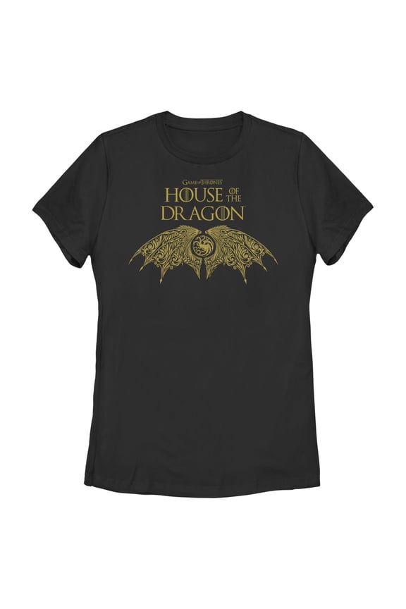 Women's Game of Thrones: House of the Dragon Intricate Dragon Wings Logo Graphic Tee Black Medium