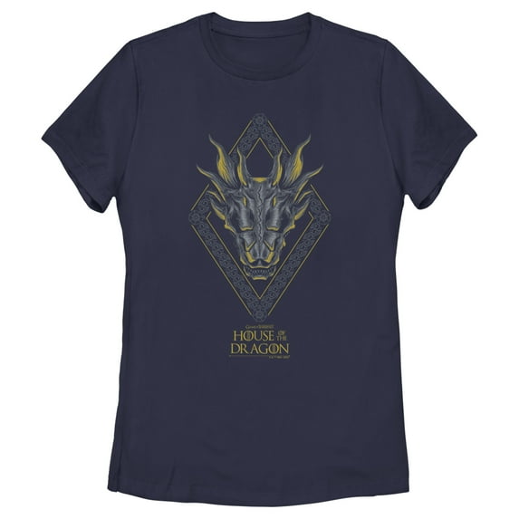Women's Game of Thrones: House of the Dragon Skull Diamond Graphic Tee Navy Blue 2X Large