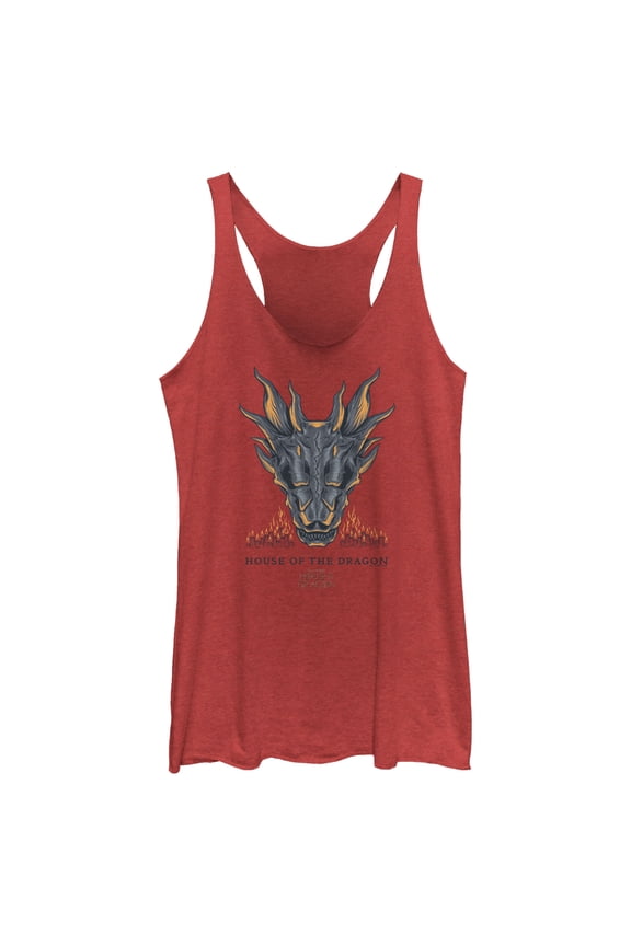Women's Game of Thrones: House of the Dragon Skull of the Dragon Flames  Racerback Tank Top Red Heather Large